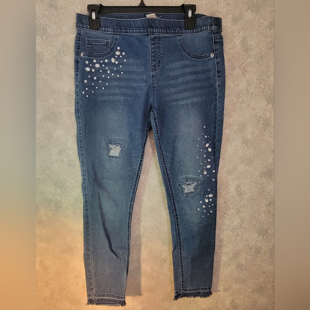 Justice Girls Blue Distressed Jeans With Sequins